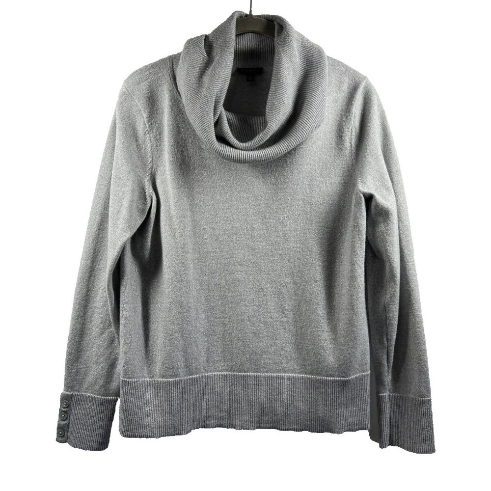 Talbots Women's‎ Merino Wool Sweater Cowl Neck Large Silver Metallic Long Sleeve